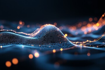 Aufkleber - Visual representation of abstract waves illuminated by glowing particles with a futuristic vibe
