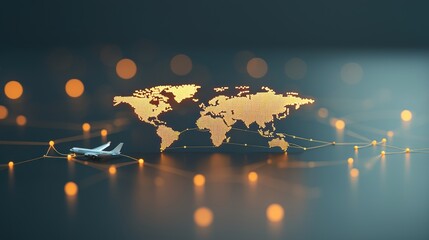 Poster - A world map with glowing lines representing air traffic routes, illustrating the interconnectedness of the global aviation network.