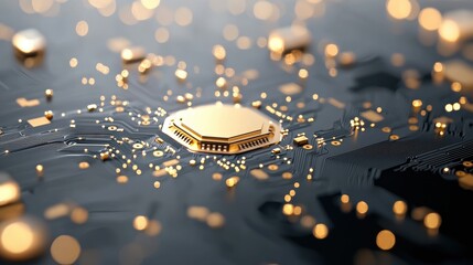 Poster - A close up shot of a computer processor with its intricate circuitry and golden contacts, highlighting the complex engineering behind modern computing.