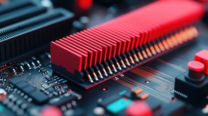Poster - A motherboard with various components like RAM modules, expansion cards, and heat sinks, showcasing the intricate design of a computer central nervous system.