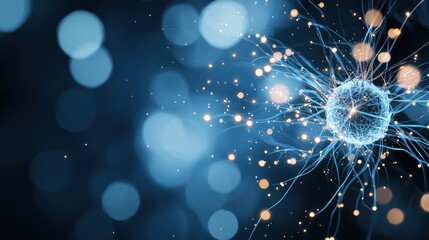 Poster - An abstract representation of quantum entanglement with two particles connected by glowing lines, symbolizing the interconnectedness of quantum states.
