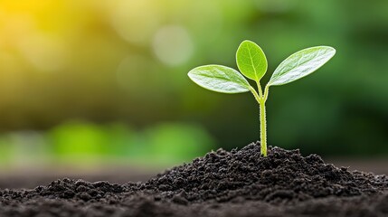 Wall Mural - A close up shot of a seedling sprouting from the ground, symbolizing growth, potential, and the journey of personal development.