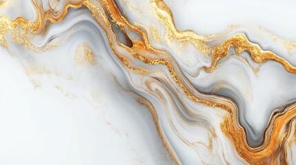 Poster - Elegant flowing gold liquid design on a soft white background showcasing luxurious abstract patterns and textures in artistic composition
