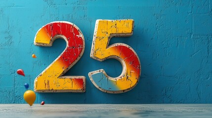 Poster - Vibrant rainbow arching over colorful number 25 indoor setting artistic display contemporary viewpoint whimsical concept for seo impact