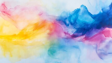 Poster - Bright watercolor stains in cerulean, yellow, and magenta create a dreamy, energetic landscape.
