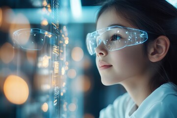 Poster - Young girl explores digital world through augmented reality glasses in a futuristic setting