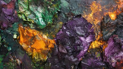 Poster - Abstract textured background featuring vibrant colors and layers reminiscent of natural forms and organic materials.