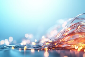 Poster - Delicate strands of fiber optics emitting light create a stunning display in a soft blue atmosphere