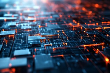Aufkleber - Abstract digital design with glowing lines and geometric shapes illustrating advanced technology