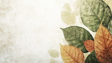 Poster - Grunge background featuring textured leaves in earthy tones isolated on a light backdrop for natural themed designs and artwork.