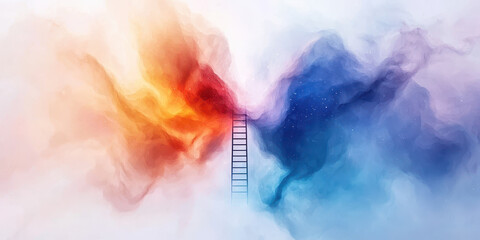 Fototapete - Abstract art of ladder extending into colorful clouds