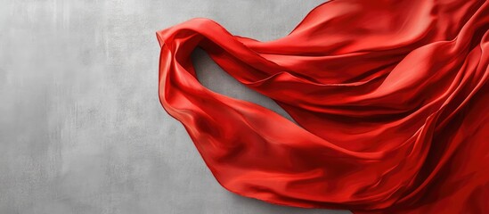 Poster - flowing red fabric texture exhibiting elegance and movement against a subtle grey backdrop creating 