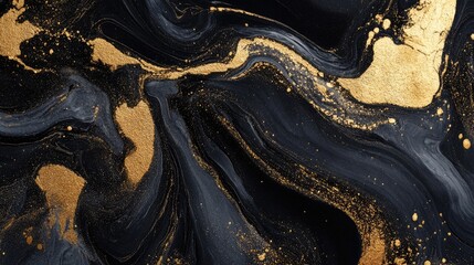 Poster - Elegant black and gold abstract texture with flowing patterns suitable for modern backgrounds and design projects