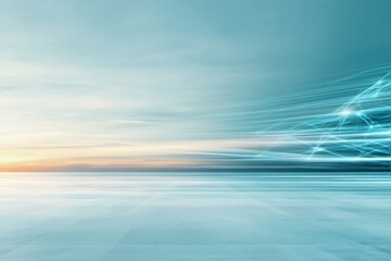 Poster - Vibrant sunrise over tranquil waters with digital light trails reflecting on the surface