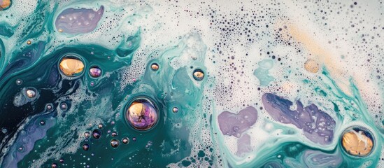 Poster - Colorful abstract water surface with bubbles and swirls creating a captivating and dynamic fluid art composition