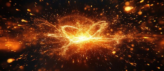 Poster - dynamic abstract explosion of glowing sparks and light effects in vibrant orange and gold tones crea