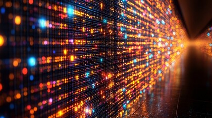 Fototapete - Abstract Data Stream with Glowing Particles Creating a Dazzling Visual of Light and Color, Representing Technology, Energy, and Digital Connectivity in a Futuristic Environment