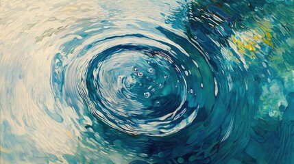 Poster - circular water ripple creating mesmerizing patterns on a vibrant blue surface with abstract reflecti