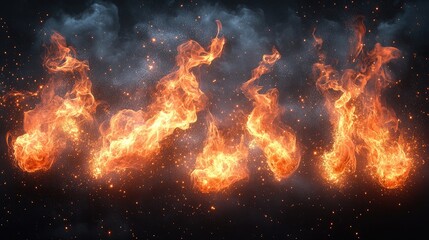 Poster - high resolution fiery flame elements with glowing embers on a dark background for creative design an