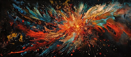 Poster - vibrant abstract explosion of colors resembling fireworks creating a dynamic and energetic visual ef