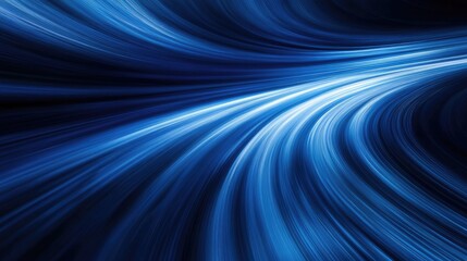 Poster - abstract long exposure shot of a blurred motion road with vibrant blue light streaks on a dark night