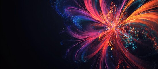 Poster - Vibrant abstract firework design with colorful swirls against a dark background featuring ample space for text insertion