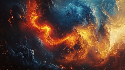 Poster - vivid abstract background depicting swirling fire and vibrant colors evoking intense heat and energy