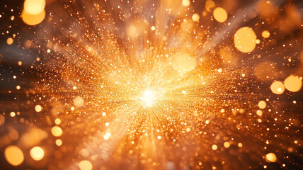 Poster - Sparkling golden light bursts create a mesmerizing effect in dark background. 