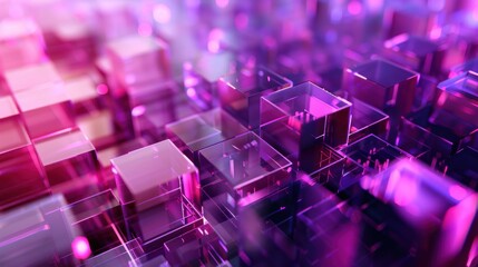 Wall Mural - abstract purple glass cubes digital art
