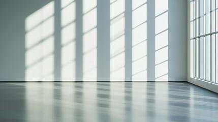 Poster - bright room with slanted shadows from large windows during daytime