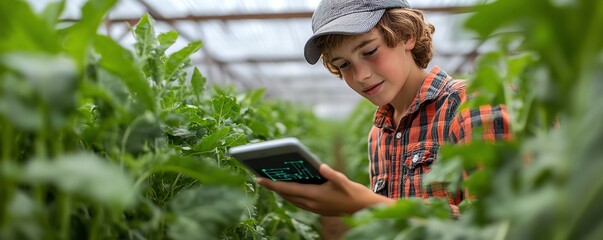 Aufkleber - Wind turbines and digital technology networks over a lush crop field, representing the future of green energy and innovation in agriculture