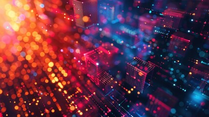 Wall Mural - abstract digital cityscape: neon lights and data streams