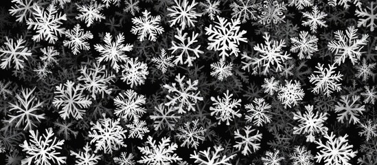 Poster - Winter backdrop with intricate snowflake patterns on a dark surface ideal for seasonal designs and festive themes.