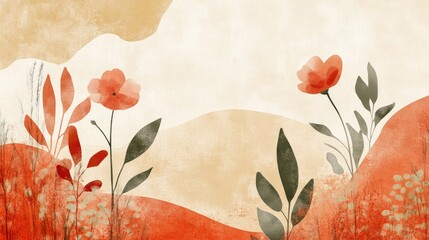 Poster - Floral Abstract Landscape Background with Soft Colors and Textured Elements for Creative Design Use