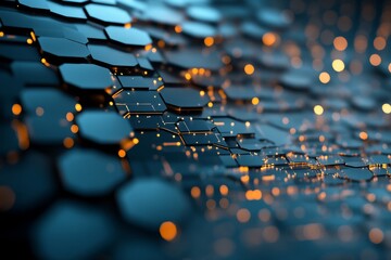 Aufkleber - Unique abstract design featuring hexagonal patterns with glowing lights in a dark setting