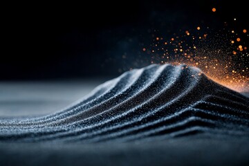Poster - Captivating black sand formations with glowing particles rising from the surface