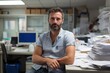 © MediaRaw - A man is sitting at a desk with a pile of papers in front of him