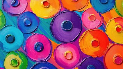 Poster - Vibrant Abstract Artwork with Circular Patterns in Bright Colors and Expressive Brushstrokes