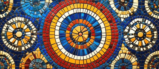 Poster - Vibrant mosaic tile background with circular patterns perfect for enhancing interior walls or flooring in commercial and residential spaces