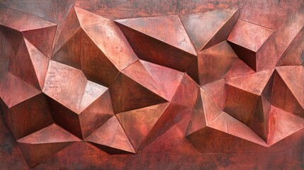 Poster - Geometric copper rose gold folded sheet metal wall texture with natural oxidization creating a unique and artistic background design