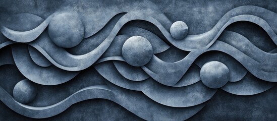 Poster - Abstract decorative cement background with flowing lines and 3D spheres showcasing artistry in material design for creative projects.