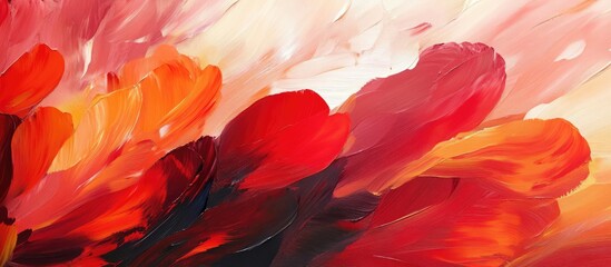 Poster - Vibrant Abstract Tulip Petals in Rich Reds and Oranges Creating a Dynamic Floral Composition for Artistic or Design Use