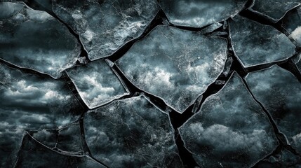 Poster - cracked ice surface under a dark stormy sky with blue tones creating a moody atmospheric background 