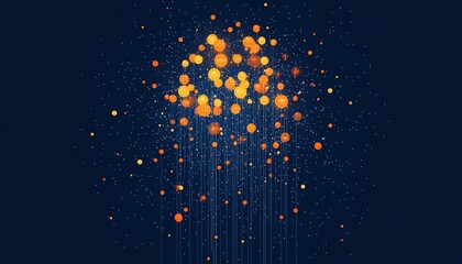 Poster - Digital network concept with glowing circuit lines connecting human icons in orange and white on a deep blue background, symbolizing technological progress and connectivity