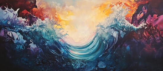 Poster - Colorful abstract ocean wave painting with dynamic movement and vibrant hues showcasing the beauty of sea and nature.