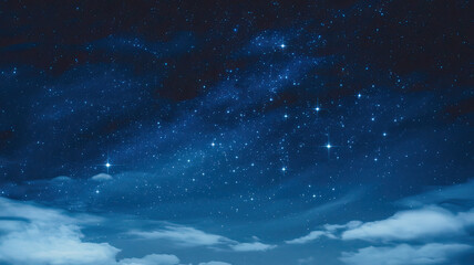 Wall Mural - vast star-studded night sky with deep blue hue, bright and luminous stars scattered across, soft flu