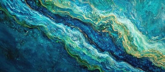 Poster - Vibrant abstract aerial view showcasing mesmerizing blue and green hues with dynamic textures and flowing patterns.