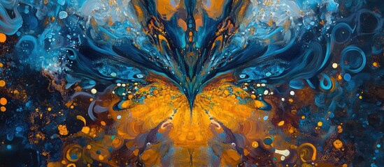 Poster - Srigunting Waterfall vibrant abstract digital artwork with bold colors and fluid shapes representing nature's beauty and dynamic movement