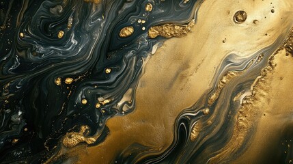Poster - Luxury gold and black abstract texture with swirling patterns and shimmering accents for elegant backgrounds and designs.