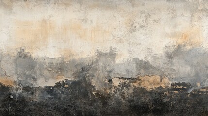 Poster - Textured weathered cement wall with abstract patterns and muted colors ideal for backgrounds and artistic interpretations.